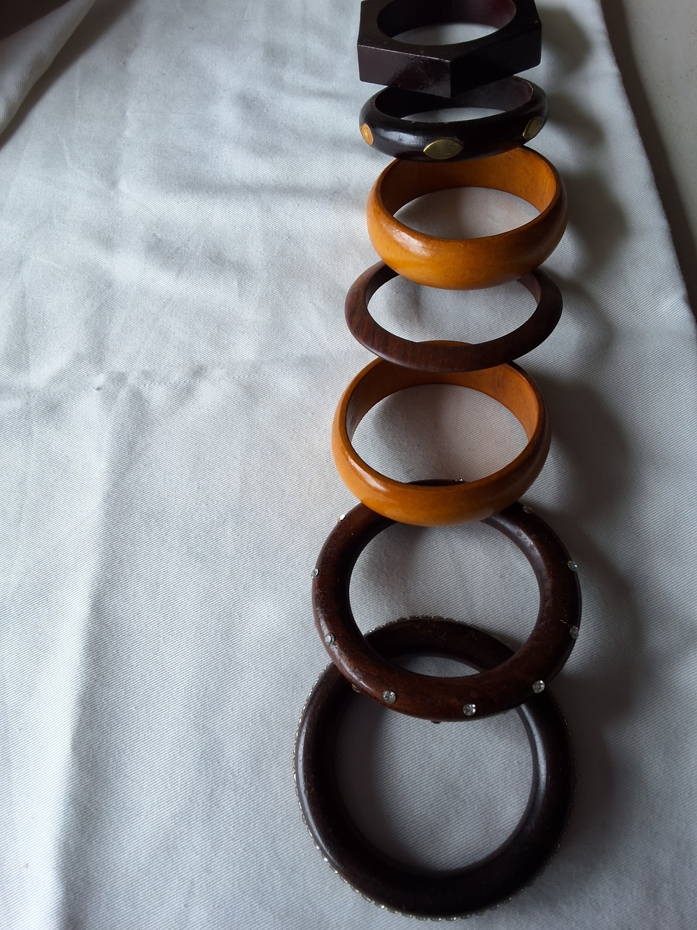 Stacked Wooden and Resin Bangle Set in Brown and Honey Yellow